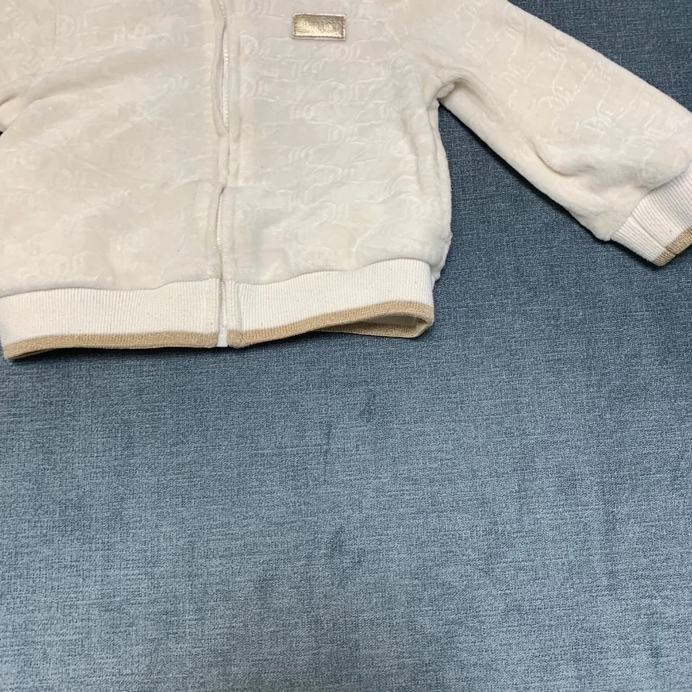 Juicy Couture Full Zip Track Jacket Baby Girls 12M Cream Velour Long Sleeve